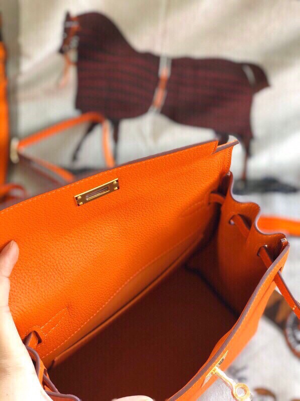 Hermes Kelly Ado Backpack In Orange Clemence Leather